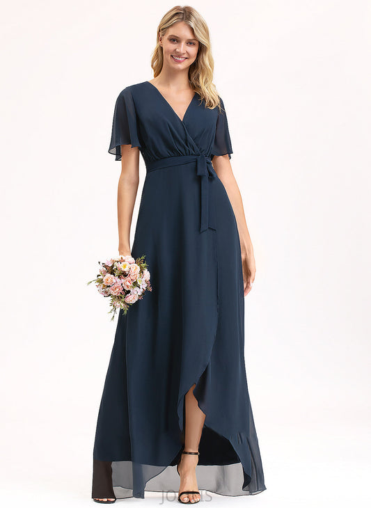 A-Line Asymmetrical Bow(s) Prom Dresses Louisa Chiffon With V-neck