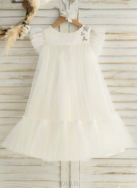 Flower Girl Dresses Flower Scoop With - Sleeveless Girl Knee-length Abby Dress Neck Ruffles Satin/Tulle A-Line