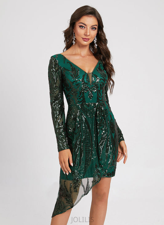 Homecoming V-neck Lace Sequins With Lace Sheath/Column Sequined Asymmetrical Dayana Homecoming Dresses Dress