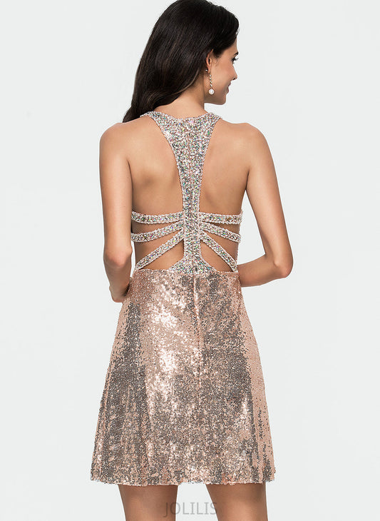 Sequins Neck Dress Short/Mini Sequined A-Line With Homecoming Marilyn Scoop Homecoming Dresses