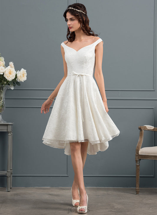 Lace Wedding Wedding Dresses Dress Bow(s) A-Line Asymmetrical With Mara