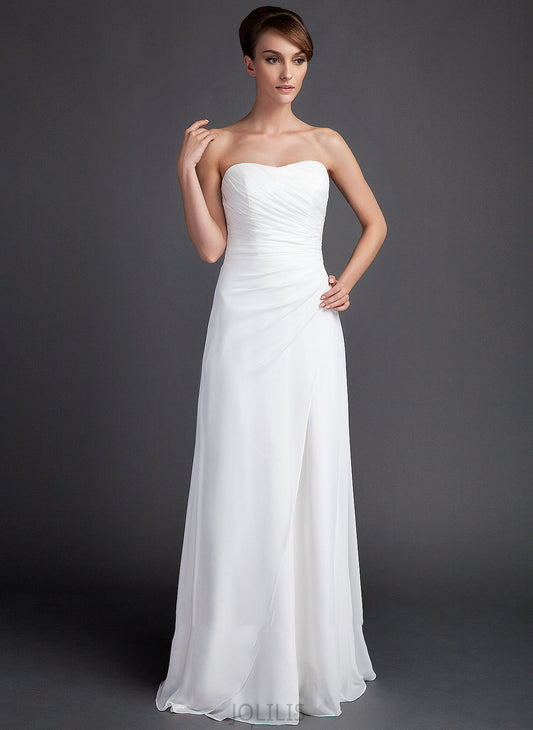 Sweetheart Dress Jewel Train Sheath/Column Wedding Dresses Ruffle With Sweep Wedding Chiffon