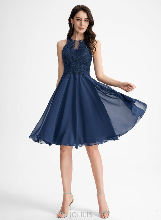 Scoop Lace Knee-Length With Beading Homecoming Dresses Dress Neck A-Line Chiffon Kayden Homecoming