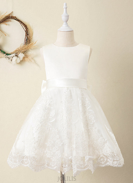 Dress Bow(s) Neck Scoop Satin/Lace Ball-Gown/Princess Knee-length (Undetachable Johanna - sash) Flower Girl Dresses Girl Flower Sleeveless With