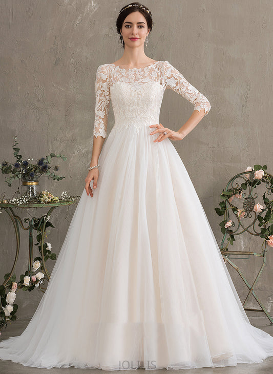 Train Wedding Meg Sequins Scoop Wedding Dresses Ball-Gown/Princess Lace Neck Tulle With Dress Court