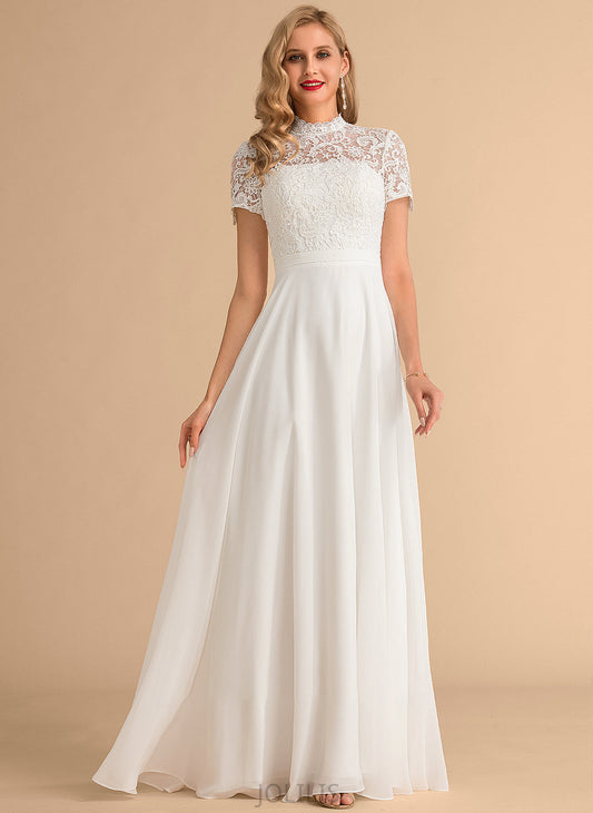 High Dress Catherine Neck Lace Wedding Floor-Length A-Line Wedding Dresses Chiffon