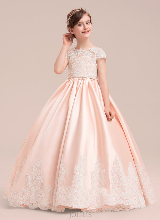 Beading Dress Flower Girl Dresses Ball Avah Neck Satin/Tulle/Lace Short Floor-length With NOT included) - Sleeves Scoop Gown Girl (Petticoat Flower