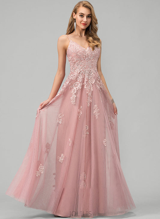 V-neck Lace With Tulle Layla Prom Dresses Ball-Gown/Princess Floor-Length