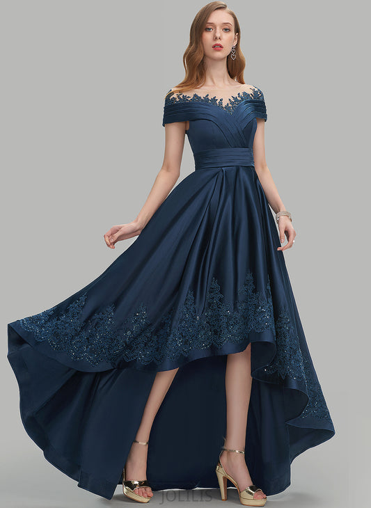 With Satin Alessandra Prom Dresses Asymmetrical Scoop Sequins Lace Ball-Gown/Princess