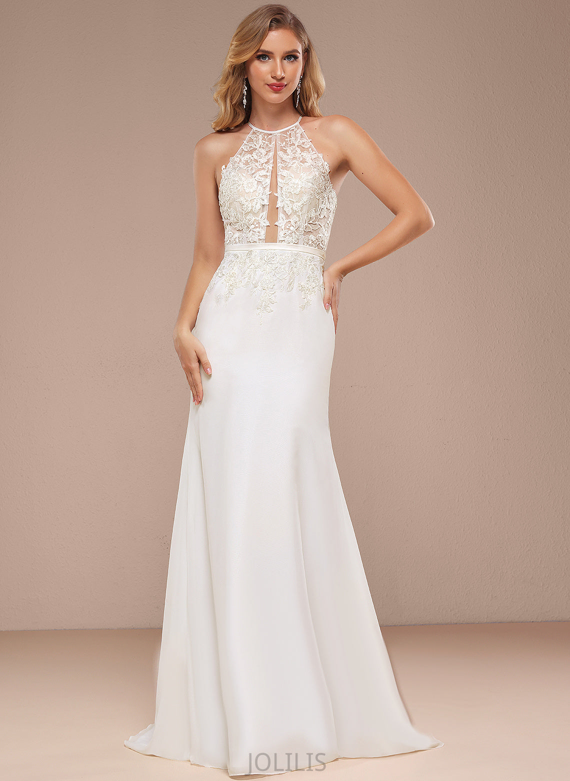 Wedding Sandra Wedding Dresses Train With Lace Chiffon Dress Trumpet/Mermaid Sequins Sweep Halter