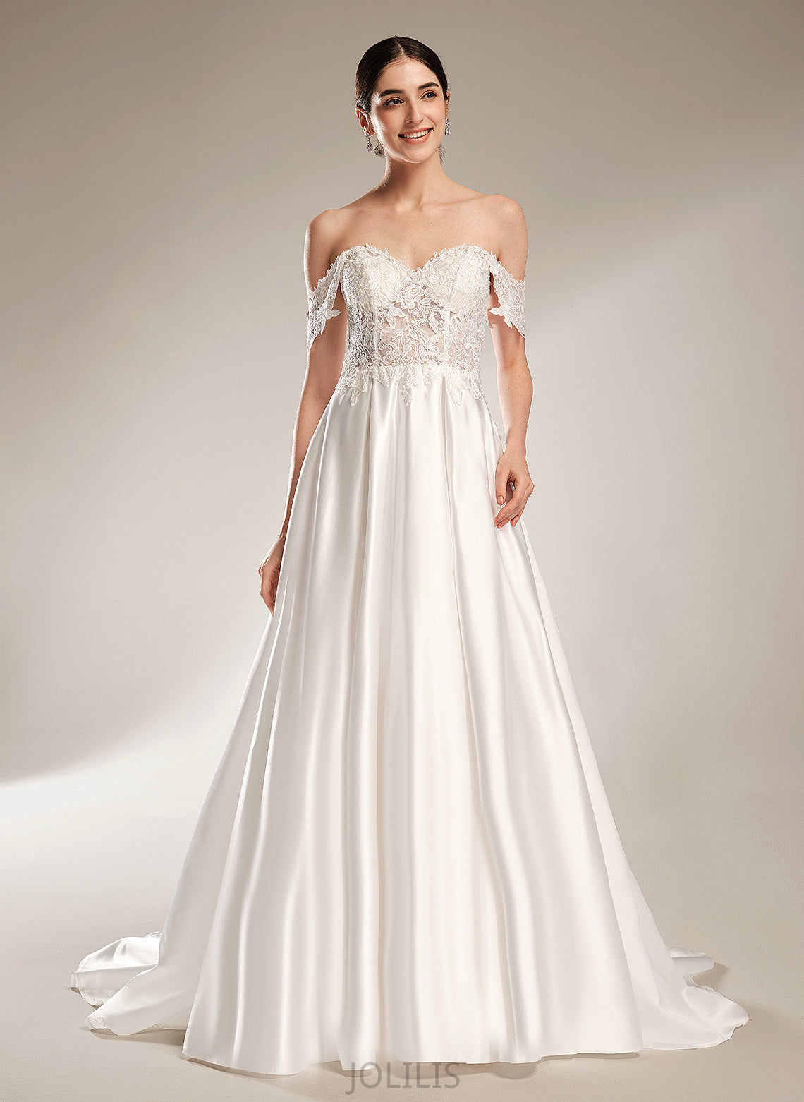 Dress Ball-Gown/Princess Sweetheart Lace Satin With Chapel Emelia Wedding Dresses Train Sequins Wedding