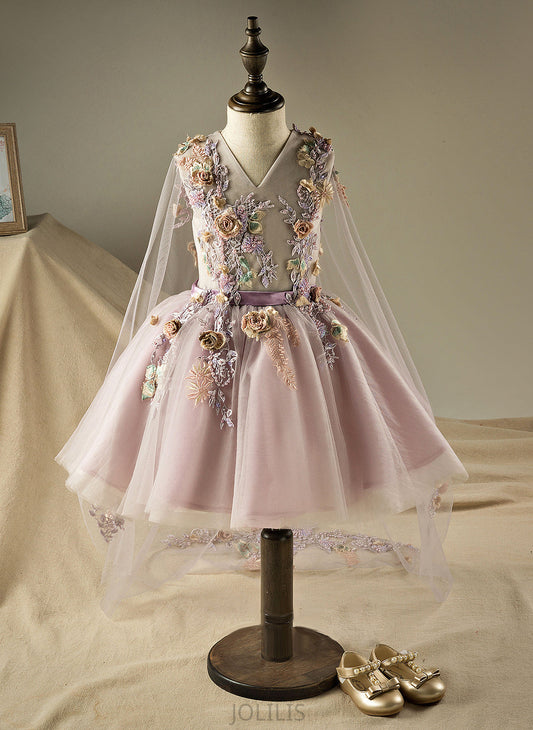 Girl - Carissa Organza/Tulle Knee-length Sleeveless Beading/Flower(s)/Sequins A-Line Flower Girl Dresses Flower V-neck With Dress