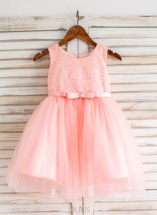 With Sleeveless Flower Girl Dresses Dress Neck - Bow(s) Knee-length Scoop Tulle/Lace Melinda Girl Flower Ball-Gown/Princess