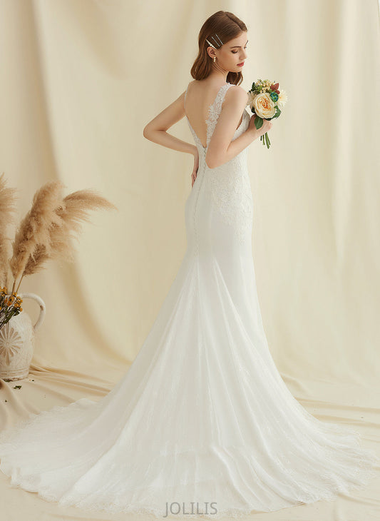 Train Trumpet/Mermaid Wedding Dress Court V-neck Chiffon Lace Liberty Wedding Dresses