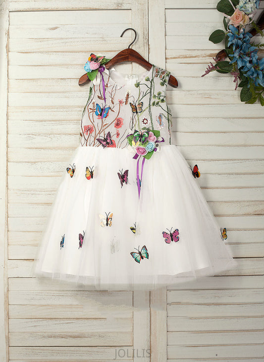 Neck Sleeveless Knee-length Flower Tulle/Lace A-Line Scoop - Jenny Dress Flower(s) With Girl Flower Girl Dresses