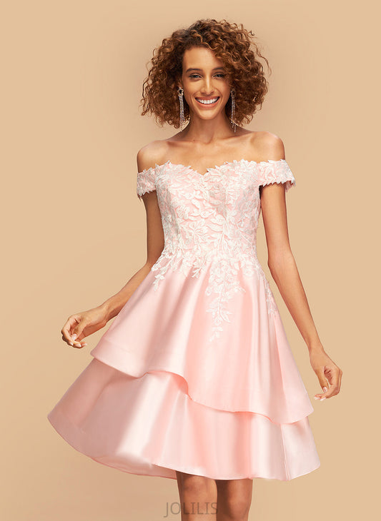 With Homecoming Sequins Homecoming Dresses Dress Satin A-Line Off-the-Shoulder Isabela Knee-Length Lace