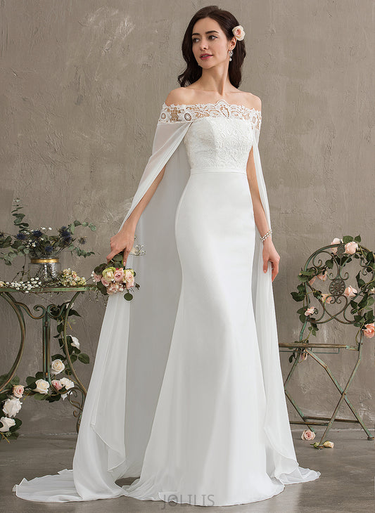 Train Dress Lace Court Wedding Dresses Wedding Chiffon Sheath/Column Jamiya With Lace Off-the-Shoulder