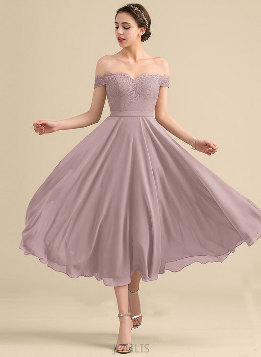 With A-Line Dress Beading Lace Homecoming Dresses Homecoming Off-the-Shoulder Tea-Length Lily Chiffon