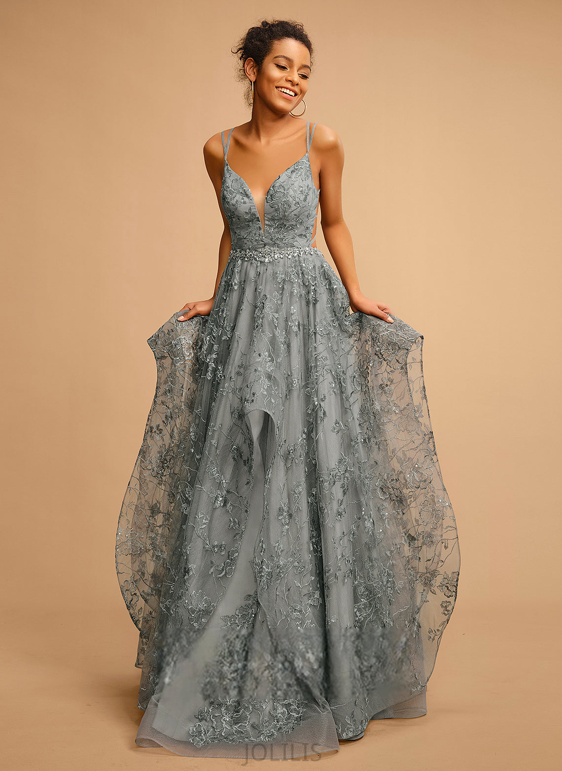 Floor-Length Lace Ball-Gown/Princess Prom Dresses V-neck Catalina Tulle