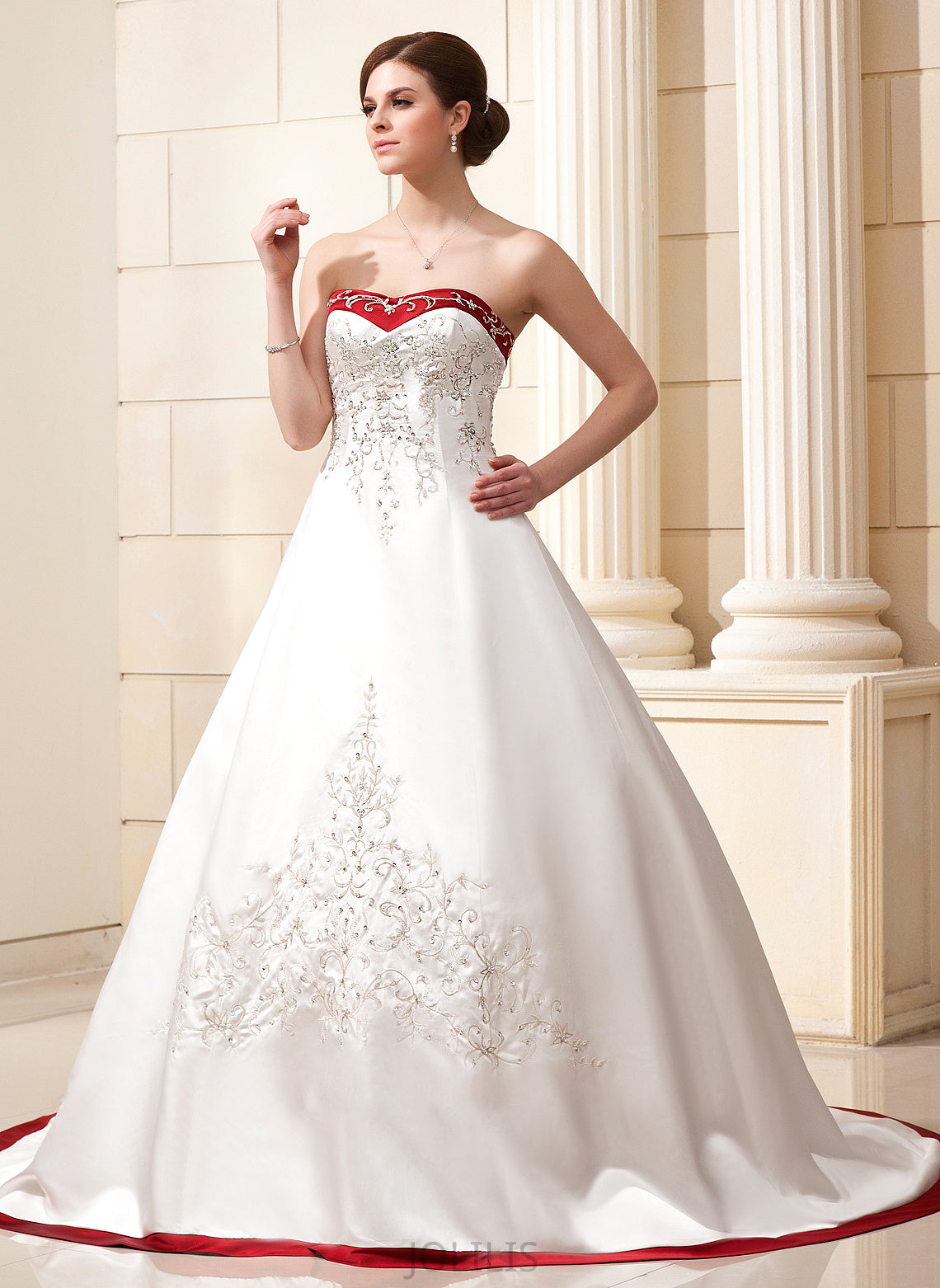 Dalia Wedding Sweetheart With Sequins Ball-Gown/Princess Satin Train Beading Embroidered Dress Chapel Sash Wedding Dresses