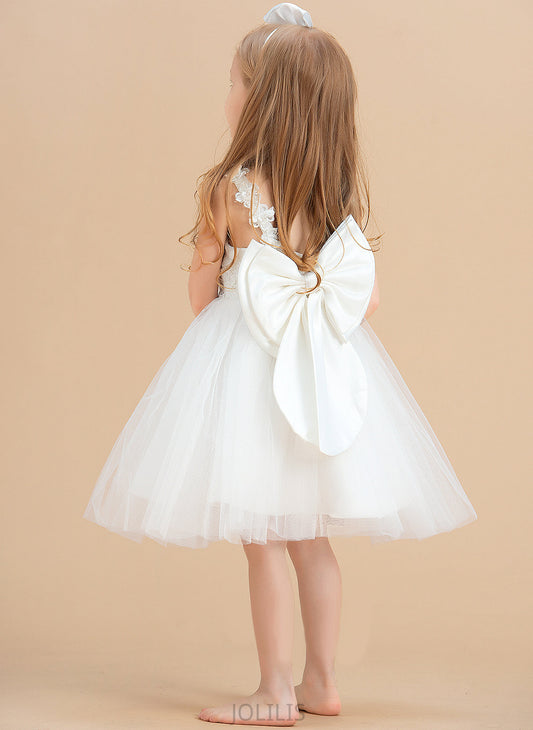 Dress Flower(s)/V Flower Flower Girl Dresses Lena A-Line Knee-length Girl With Back Sleeveless Neck Scoop Satin/Tulle/Lace -