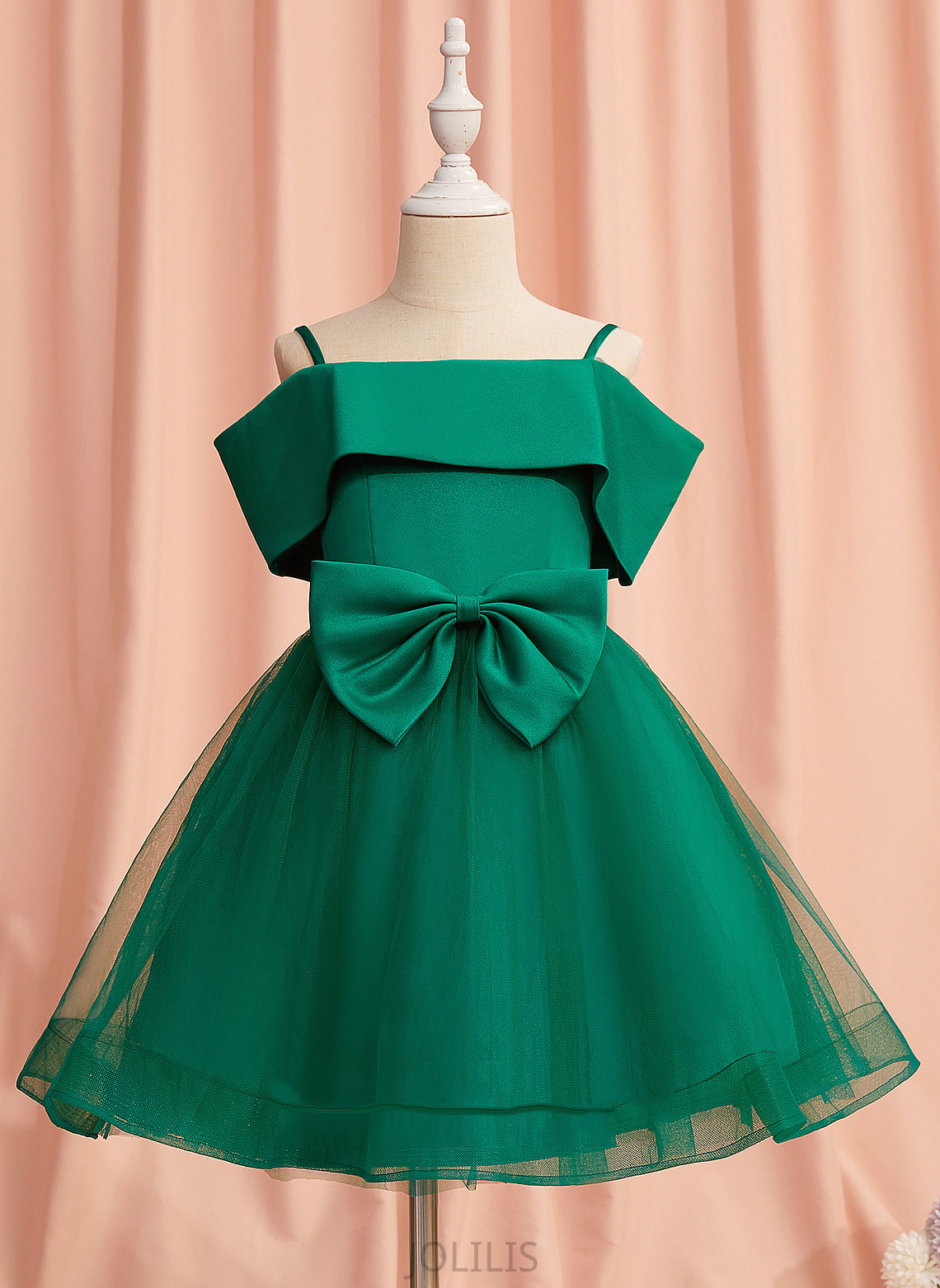 Flower A-Line With - Satin/Tulle Flower Girl Dresses Girl Giuliana Sleeveless Bow(s) Dress Knee-length Off-the-Shoulder