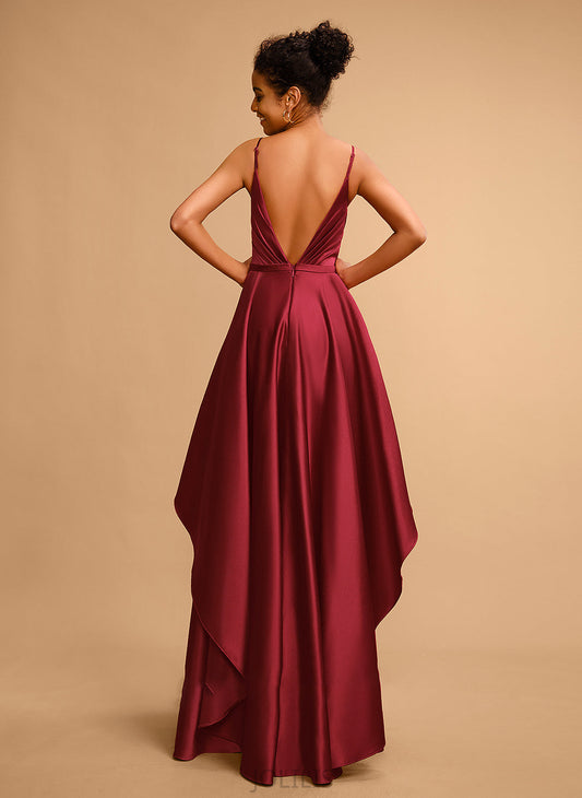 Satin Ball-Gown/Princess Prom Dresses V-neck Val Floor-Length