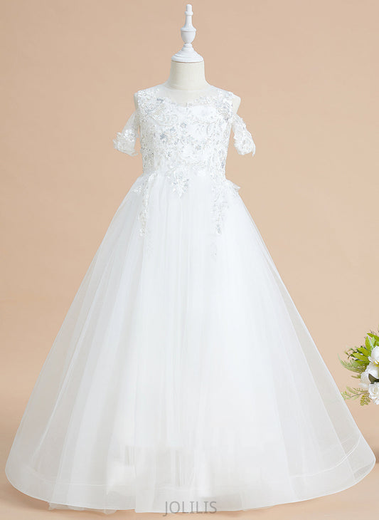 Ball-Gown/Princess - Sequins Flower Esther Flower Girl Dresses Scoop Floor-length With Girl Dress Neck Tulle/Lace Sleeveless