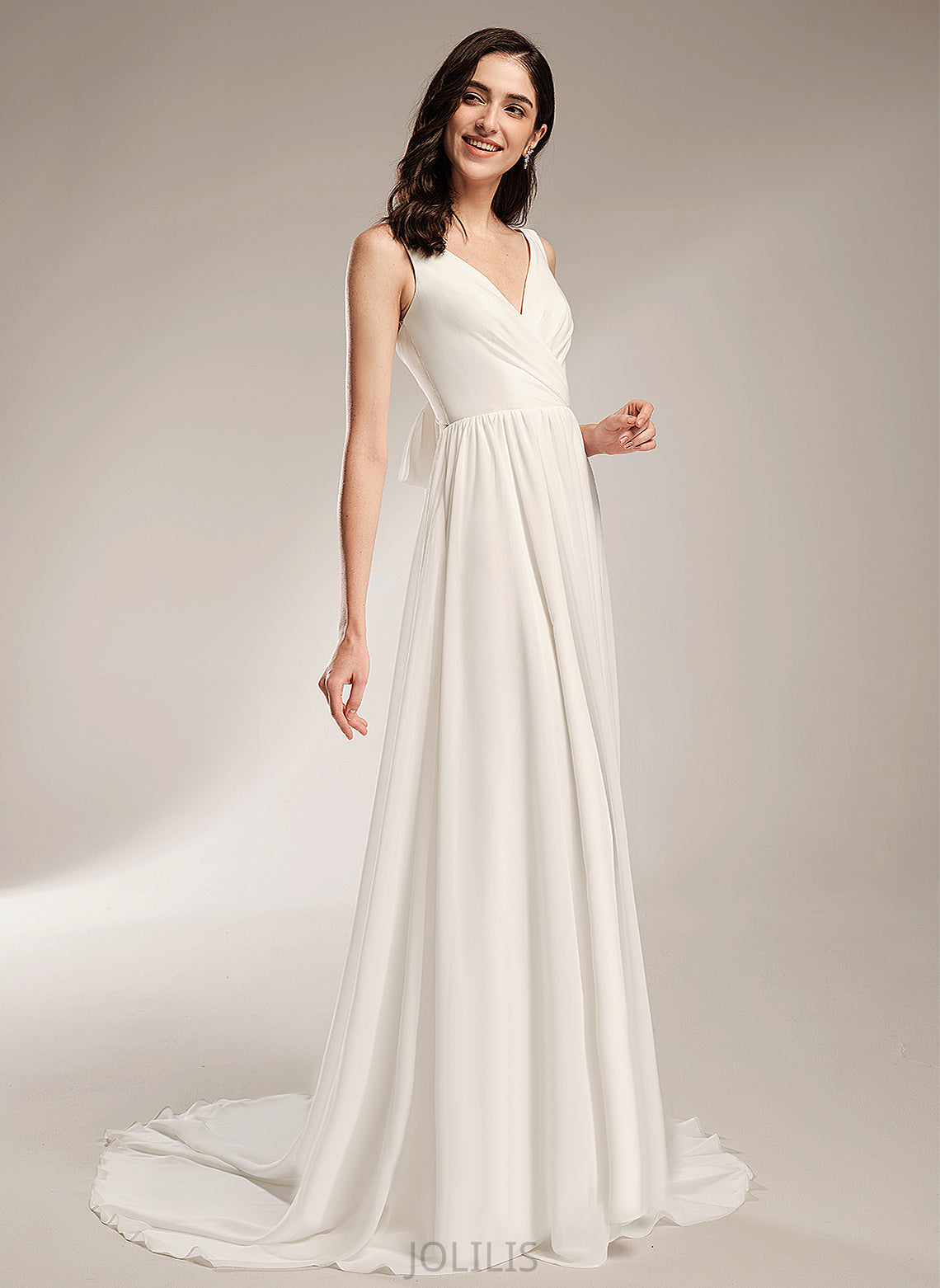 Wedding A-Line Court Lace Chiffon V-neck Train Dress With Jayleen Wedding Dresses