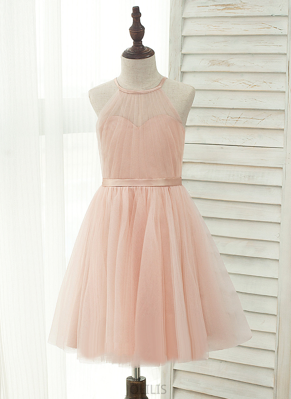 Back - Flower Girl Dresses Girl Sleeveless Dress Tulle/Charmeuse With Flower Hole Knee-length A-Line/Princess Shelby Halter