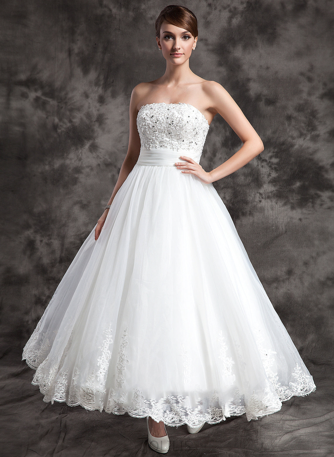 Wedding Dress Wedding Dresses Organza Noemi With Strapless Ankle-Length Beading Ball-Gown/Princess Lace Satin