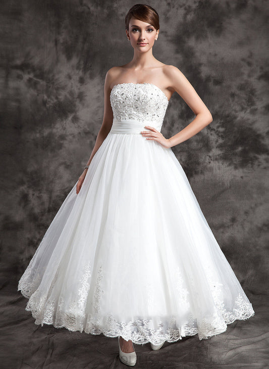 Wedding Dress Wedding Dresses Organza Noemi With Strapless Ankle-Length Beading Ball-Gown/Princess Lace Satin