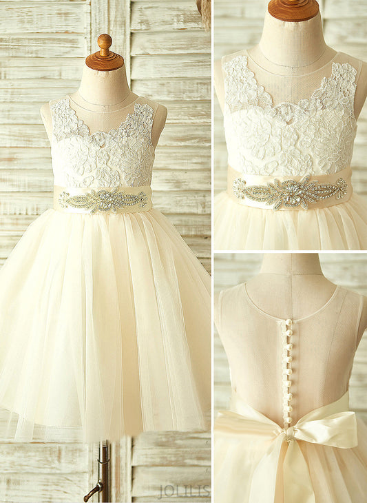 A-Line Sleeveless Scoop Bow(s) Girl Knee-length Tulle/Lace Flower Girl Dresses With - Kate Flower Neck Dress