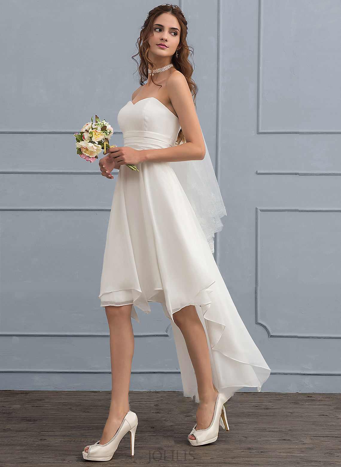 Sweetheart Asymmetrical Chiffon With Wedding A-Line Dress Xiomara Ruffle Wedding Dresses