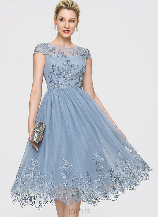 Dress Sequins Homecoming Homecoming Dresses Lace A-Line With Knee-Length Tulle Scoop Neck Alana