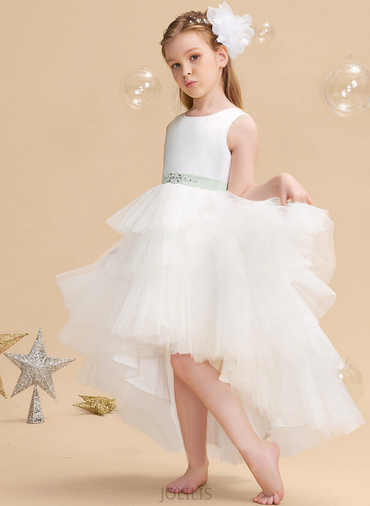 Ball-Gown/Princess Tulle With Dress Sleeveless sash) Girl - Flower Katelyn Sash/Beading Flower Girl Dresses (Detachable Asymmetrical Neck Scoop