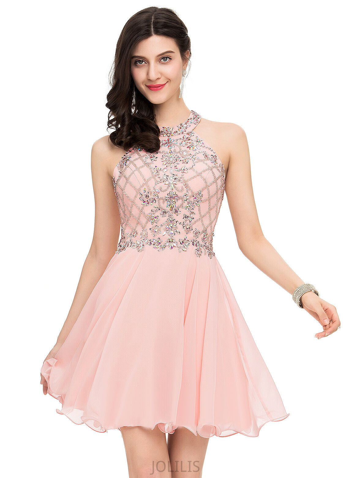 Beading With Dress Neck Sequins Short/Mini Homecoming A-Line Chiffon Homecoming Dresses Evelin Scoop