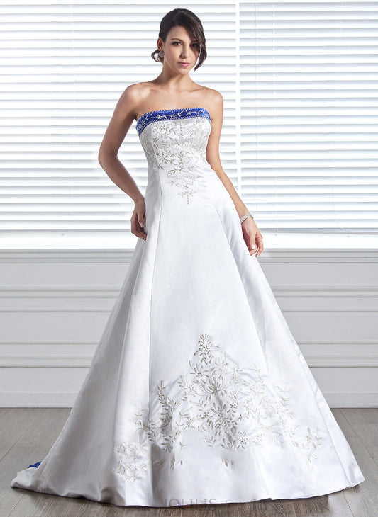 Dress Sash Train Simone Embroidered Beading Wedding Dresses Ball-Gown/Princess Court With Satin Wedding Strapless