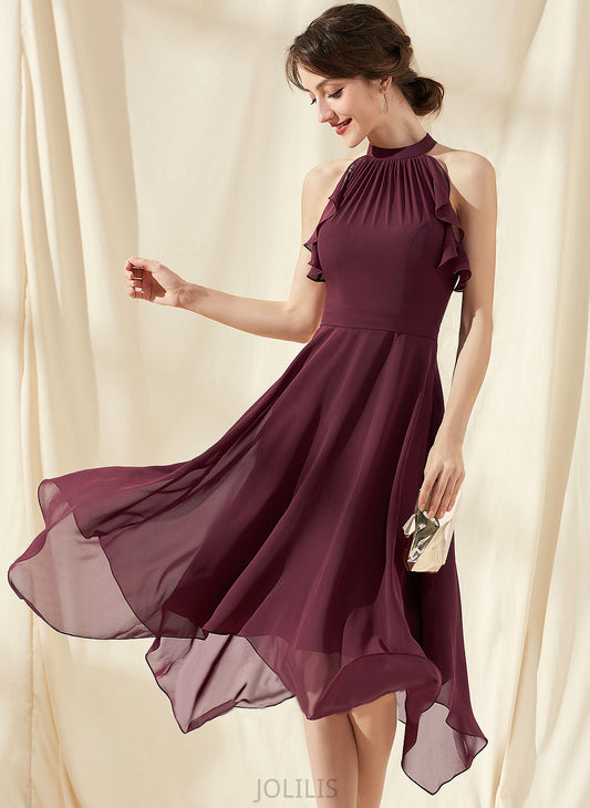 Dress Chiffon Neck Ruffles A-Line Tea-Length Homecoming Scoop Homecoming Dresses Kennedy With Cascading