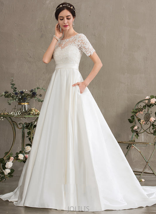 Wedding Dresses Dress Sequins With Pockets Court Wedding Sharon Beading Ball-Gown/Princess Satin Lace Train