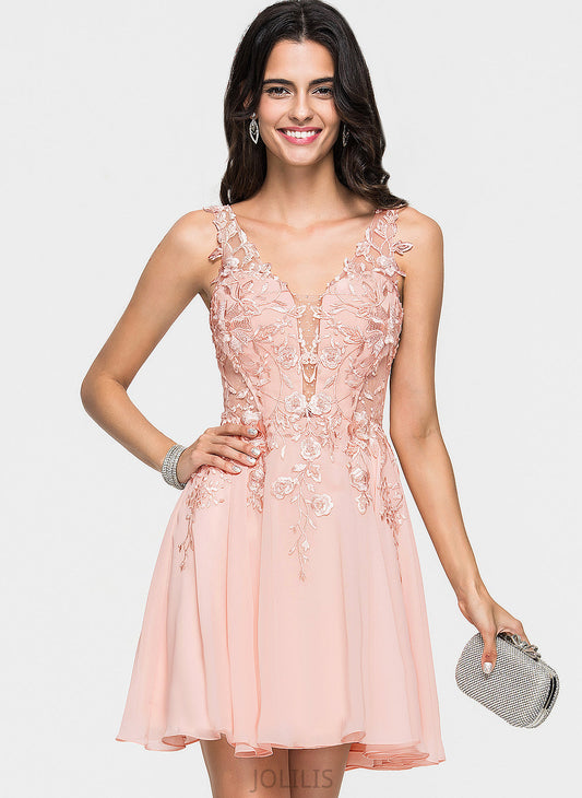 Desirae Dress Chiffon A-Line Beading Homecoming Dresses With V-neck Short/Mini Homecoming Lace