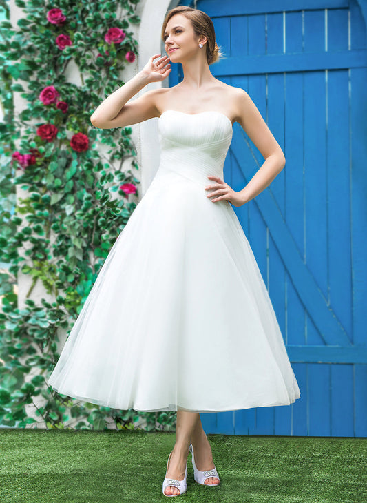 A-Line Tea-Length Sweetheart Wedding Dresses Luna With Dress Tulle Ruffle Wedding