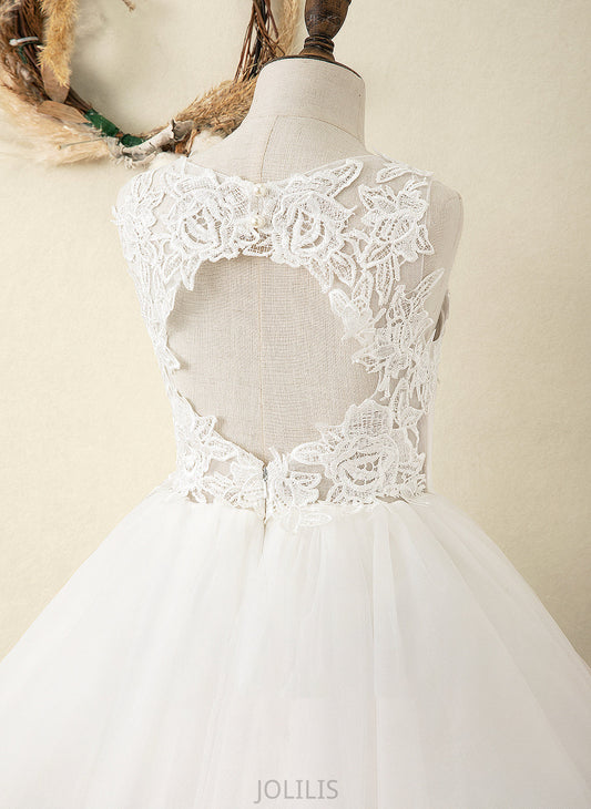 Knee-length Girl - A-Line Flower Girl Dresses Tulle/Lace Dress Neck Scoop Sleeveless Elianna Flower