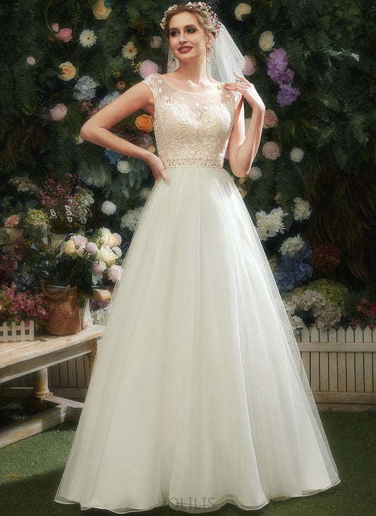 Beading With Illusion A-Line Lace Train Court Dress Sequins Wedding Phoebe Wedding Dresses