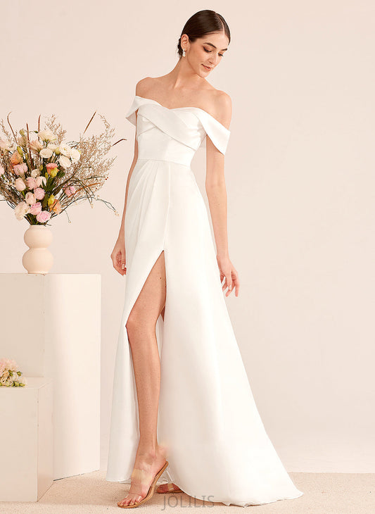 Sweep Ruffle With Wedding Off-the-Shoulder Wedding Dresses Train A-Line Split Jacey Front Dress