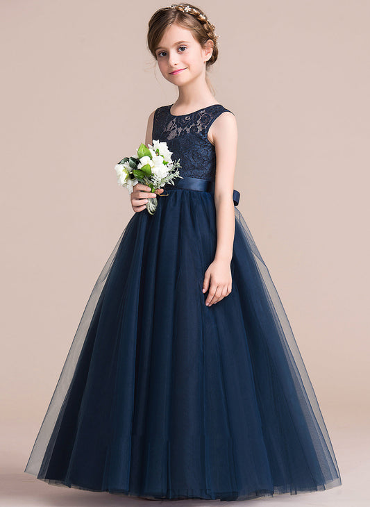 Dress Flower Girl Neck A-Line - Scoop Flower Girl Dresses Sleeveless Satin/Tulle/Lace Floor-length Yamilet