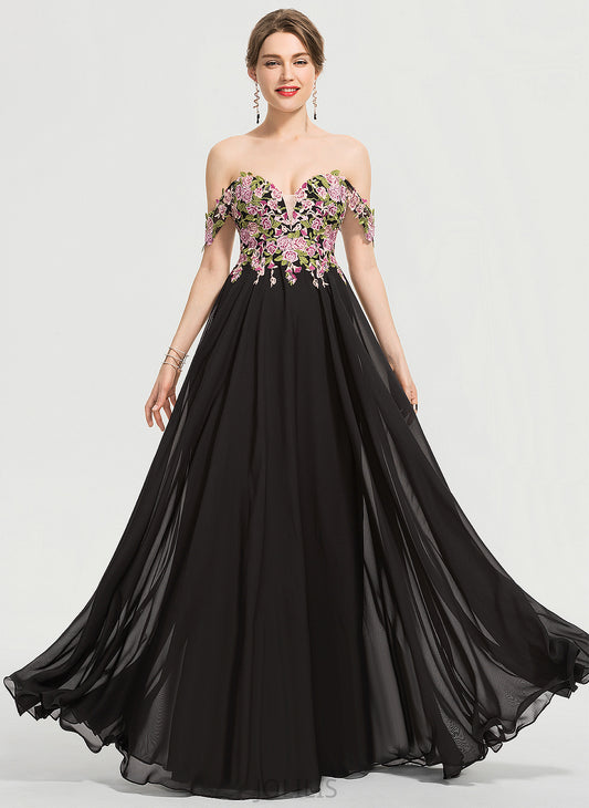 Floor-Length Prom Dresses Chiffon Sherlyn Off-the-Shoulder Lace Ball-Gown/Princess