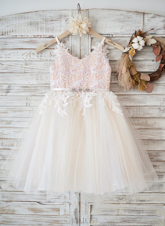 Tulle/Lace Girl Straps Elsa - Dress A-Line Sleeveless Knee-length Flower Flower Girl Dresses