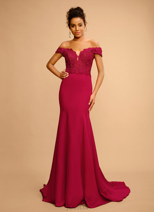 Off-the-Shoulder Trumpet/Mermaid Sequins Prom Dresses Annika Floor-Length Lace With Crepe Stretch