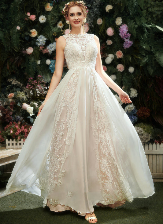 With Floor-Length Lace A-Line Dress June Scoop Wedding Neck Wedding Dresses